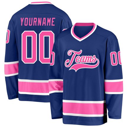 Custom Name and Number Personalized Hockey Jersey - Royal Pink and White Design Personalized Royal Pink-White Hockey Jersey