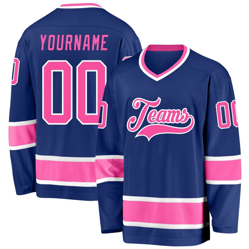 Custom Name and Number Personalized Hockey Jersey - Royal Pink and White Design Personalized Royal Pink-White Hockey Jersey
