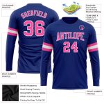 Custom Team Name Number Long Sleeve Performance T-Shirt - Personalized Royal Pink-White Design Personalized Royal Pink-White