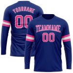 Custom Team Name Number Long Sleeve Performance T-Shirt - Personalized Royal Pink-White Design Personalized Royal Pink-White