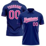 Custom Name Number Performance Vapor Golf Polo Shirt - Personalized Royal Pink White Design Personalized Royal Pink-White