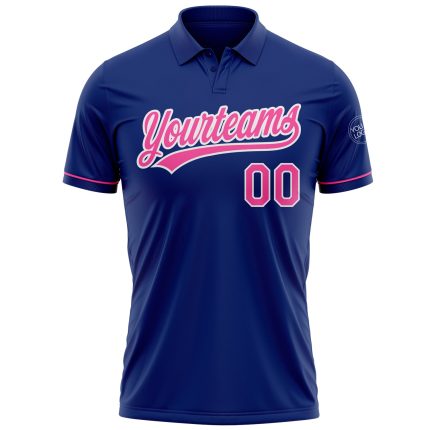 Custom Name Number Performance Vapor Golf Polo Shirt - Personalized Royal Pink White Design Personalized Royal Pink-White