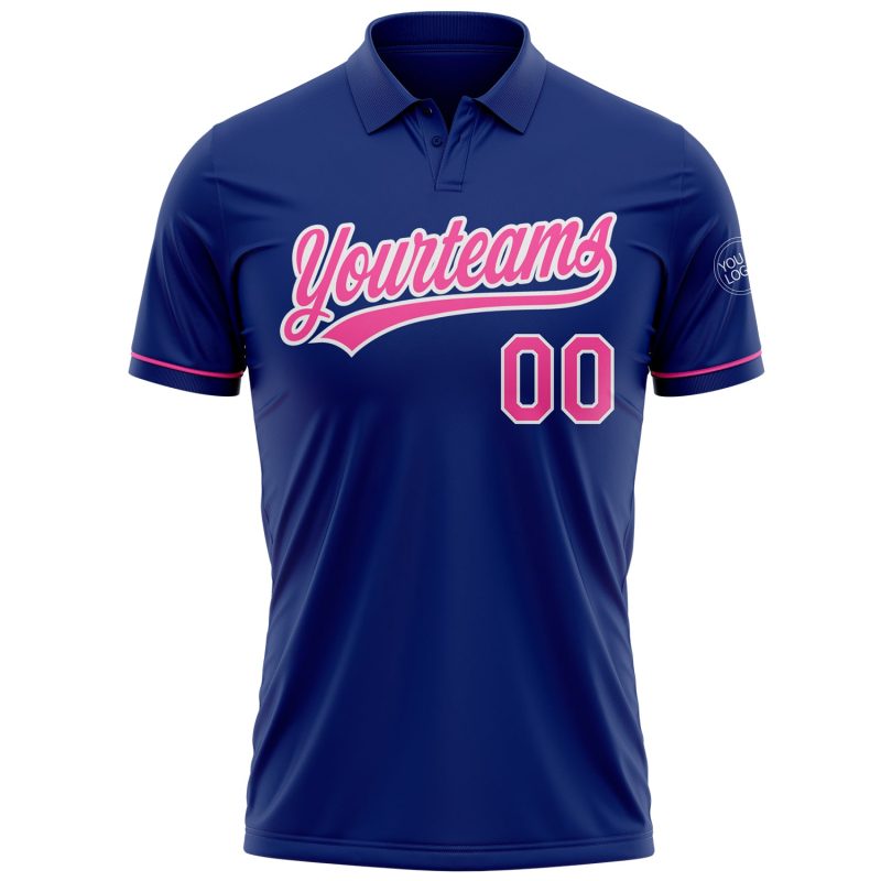 Custom Name Number Performance Vapor Golf Polo Shirt - Personalized Royal Pink White Design Personalized Royal Pink-White