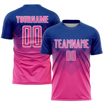 Custom Team Soccer Jersey with Personalized Name and Number - Royal Pink-White Sublimation Design Personalized Royal Pink-White