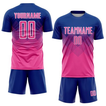 Custom Team Soccer Jersey with Personalized Name and Number - Royal Pink-White Sublimation Design Personalized Royal Pink-White