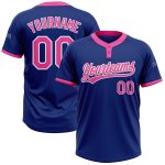 Custom Name and Number Unisex Softball Jersey - Personalized Royal Pink-White Two-Button Design Personalized Royal Pink-White
