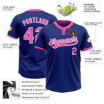 Custom Name and Number Unisex Softball Jersey - Personalized Royal Pink-White Two-Button Design Personalized Royal Pink-White
