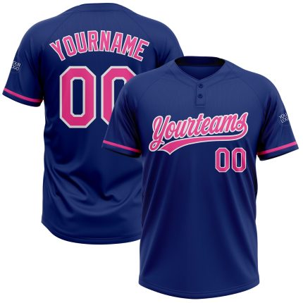 Personalized Softball Jersey - Royal Pink-White Unisex Two-Button Design Personalized Royal Pink-White Two-Button Unisex