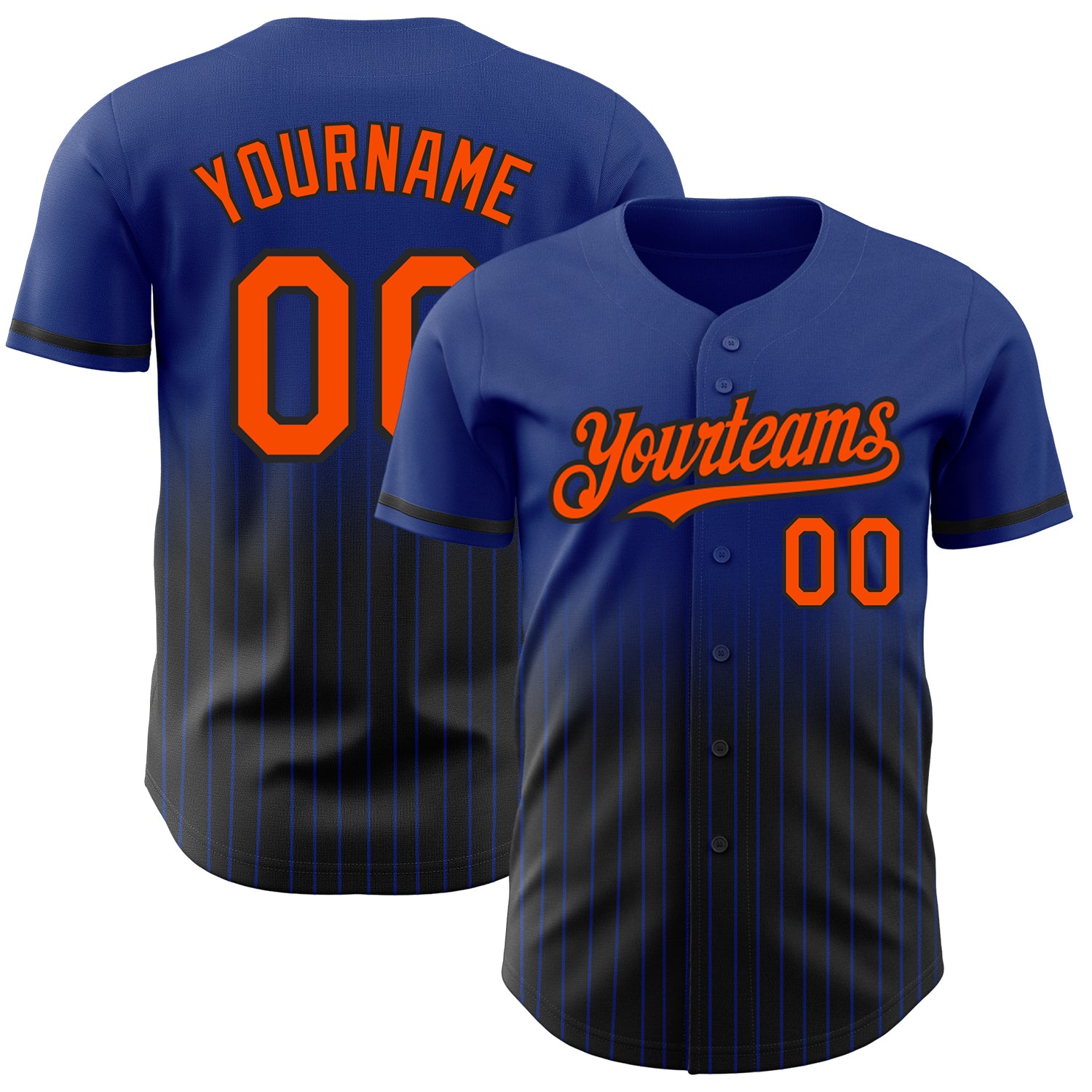 Customizable Orange-Black Baseball Jersey with Authentic Fade - Personalized Team Name and Number, Royal Pinstripe Style