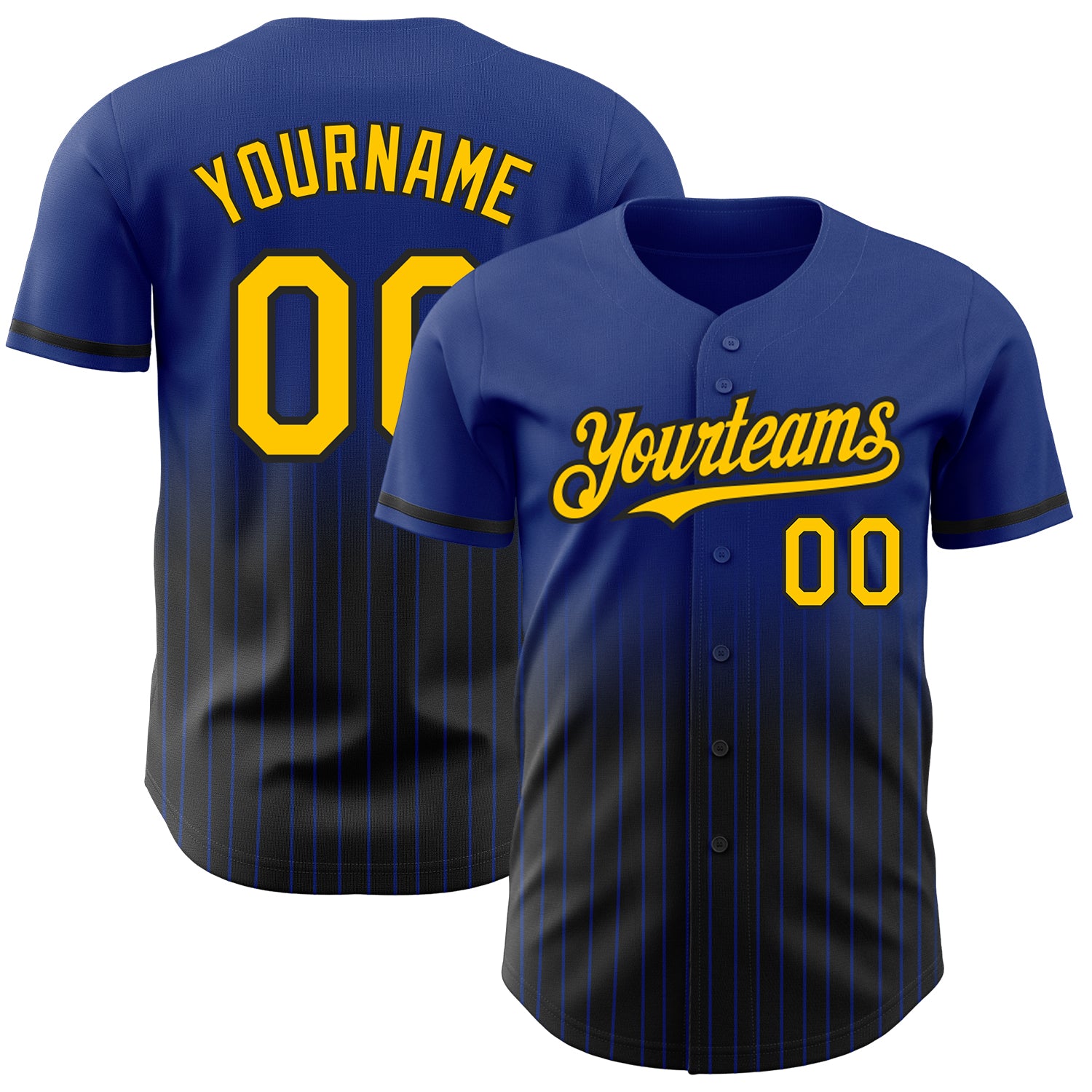 Custom Name Number Baseball Jersey - Authentic Fade Yellow Black Personalized Royal Pinstripe Fashion Team Jersey Personalized