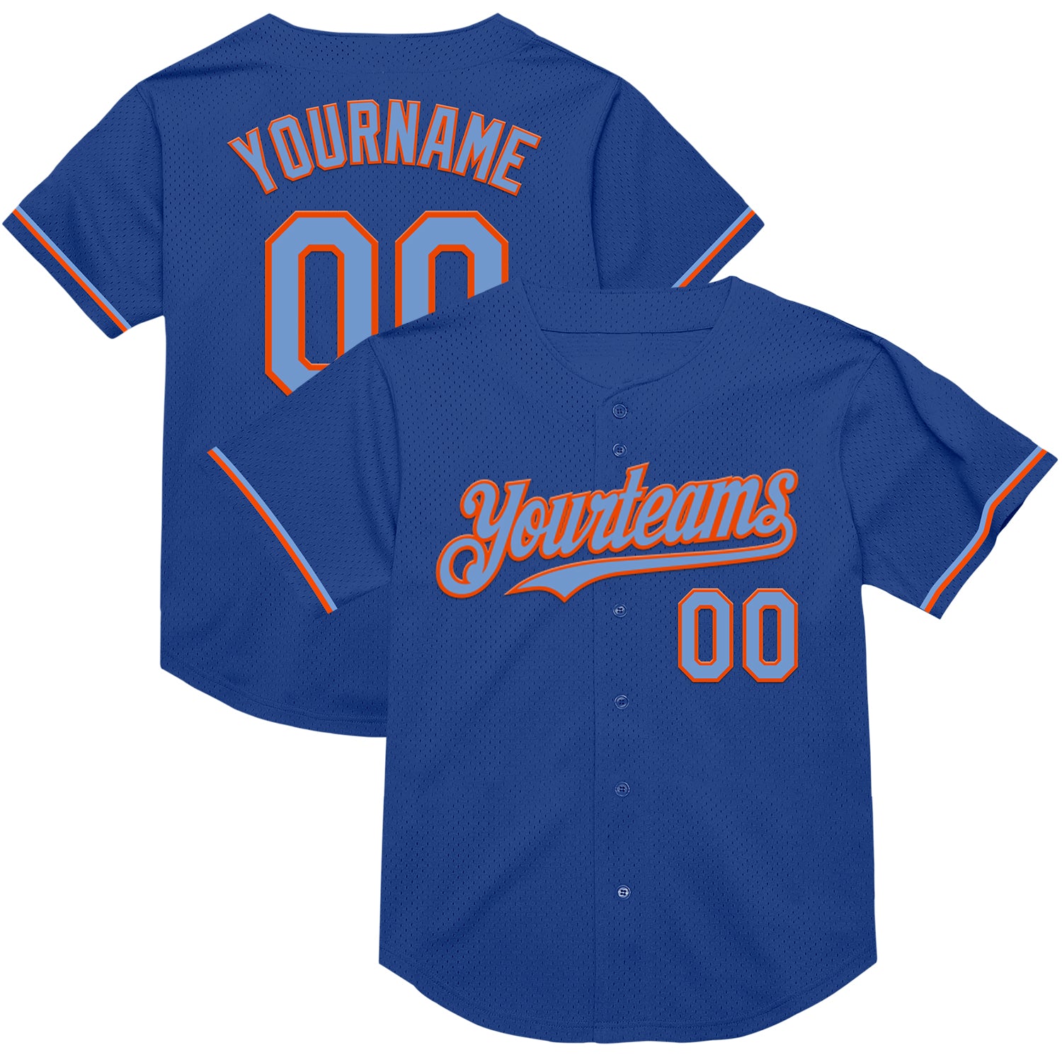 Custom Name and Number Personalized Powder Blue-Orange Mesh Throwback Baseball Jersey - Authentic Team Jersey Personalized
