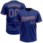 Custom Name Number Unisex Softball Jersey - Personalized Royal Powder Blue Orange Two-Button Design Personalized Royal Powder