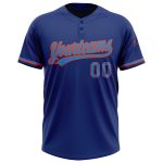 Custom Name Number Unisex Softball Jersey - Personalized Royal Powder Blue Orange Two-Button Design Personalized Royal Powder