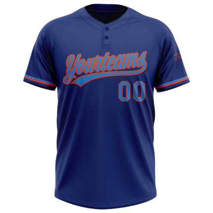 Custom Name Number Unisex Softball Jersey - Personalized Royal Powder Blue Orange Two-Button Design Personalized Royal Powder