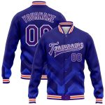 Custom Varsity Letterman Jacket with Personalized Name and Number - Royal Purple-Orange 3D Pattern Bomber Full-Snap Design