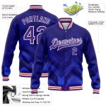 Custom Varsity Letterman Jacket with Personalized Name and Number - Royal Purple-Orange 3D Pattern Bomber Full-Snap Design