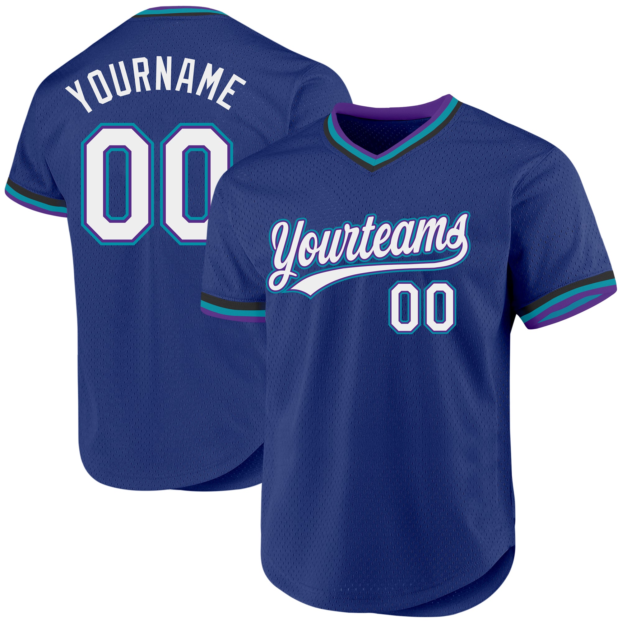 Custom Name and Number Personalized Throwback Baseball Jersey - Royal Purple and Teal Authentic Design Personalized Royal