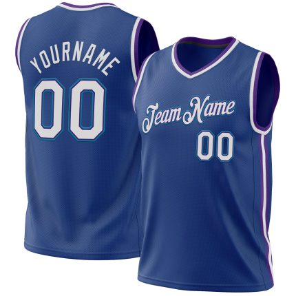 Custom Personalized Authentic Basketball Jersey - Royal Purple and Teal with Team Name and Number Personalized Royal Purple-Teal