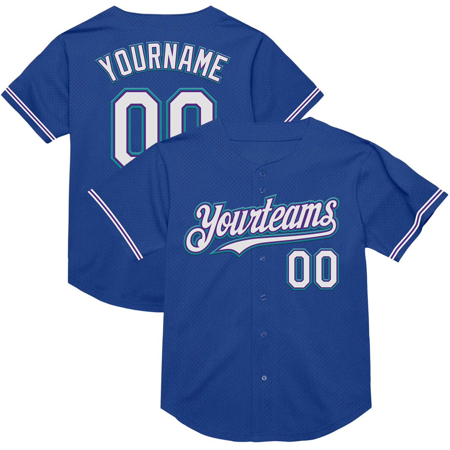 Custom Team Name and Number Baseball Jersey - Royal Purple and Teal Authentic Throwback Mesh Jersey Personalized Royal Purple-Teal
