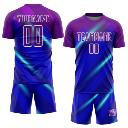 Custom Soccer Jersey - Personalized Purple and White Lines Uniform with Name and Number Personalized Royal Purple-White Lines