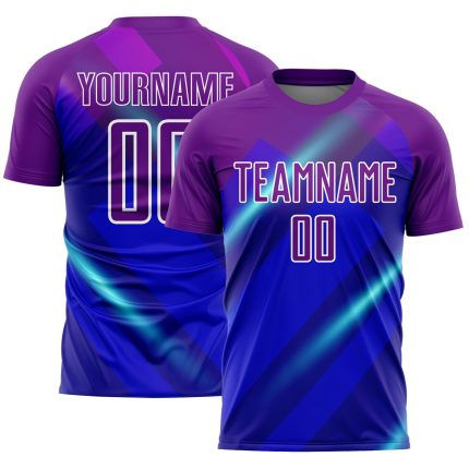 Custom Soccer Jersey - Personalized Purple and White Lines Uniform with Name and Number Personalized Royal Purple-White Lines