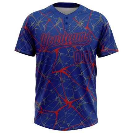 Custom Name and Number Unisex Softball Jersey - Personalized Royal Red 3D Abstract Network Two-Button Design Personalized