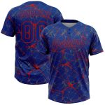 Custom Name and Number Unisex Softball Jersey - Personalized Royal Red 3D Abstract Network Two-Button Design Personalized
