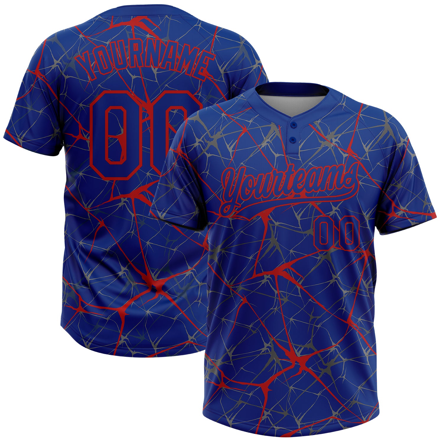 Custom Name and Number Unisex Softball Jersey - Personalized Royal Red 3D Abstract Network Two-Button Design Personalized