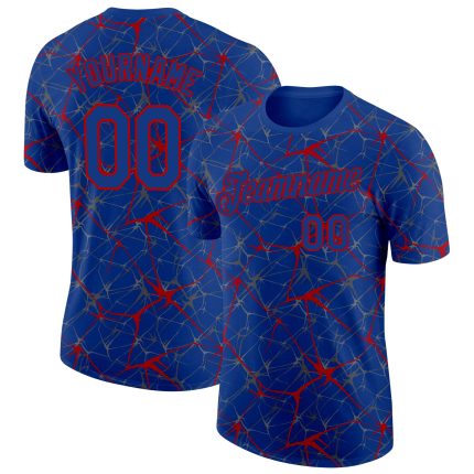 Custom Name and Number Performance T-Shirt - Personalized Royal Red 3D Abstract Network Design Personalized Royal Red 3D