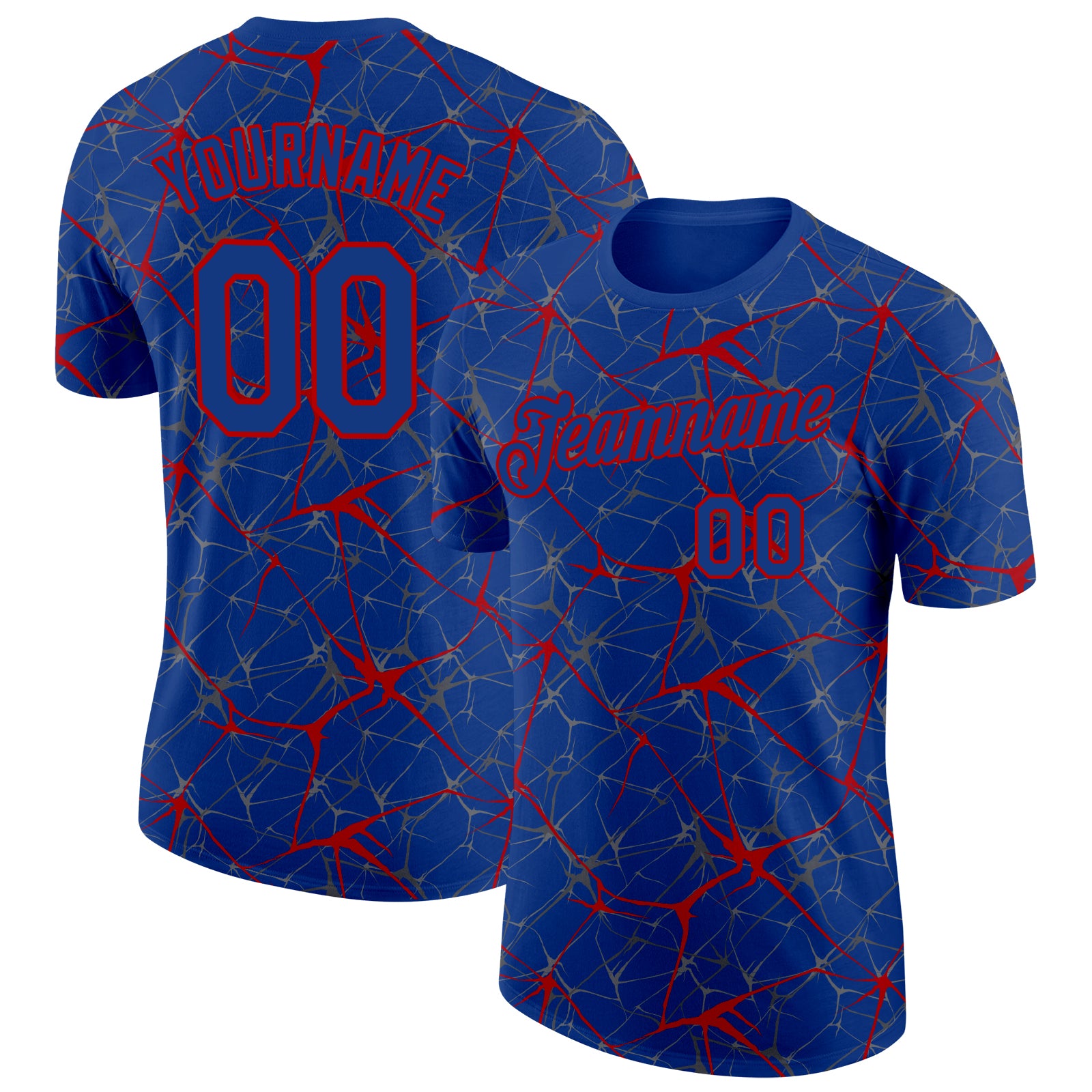 Custom Name and Number Performance T-Shirt - Personalized Royal Red 3D Abstract Network Design Personalized Royal Red 3D