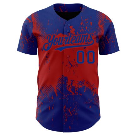 Custom Name and Number Authentic Baseball Jersey - Personalized 3D Pattern Royal Red Abstract Splatter Grunge Art Design