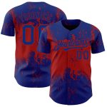 Custom Name and Number Authentic Baseball Jersey - Personalized 3D Pattern Royal Red Abstract Splatter Grunge Art Design