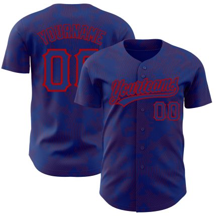 Custom Name and Number Authentic Baseball Jersey with Personalized Royal Red 3D Pattern Curve Lines Design Personalized Royal
