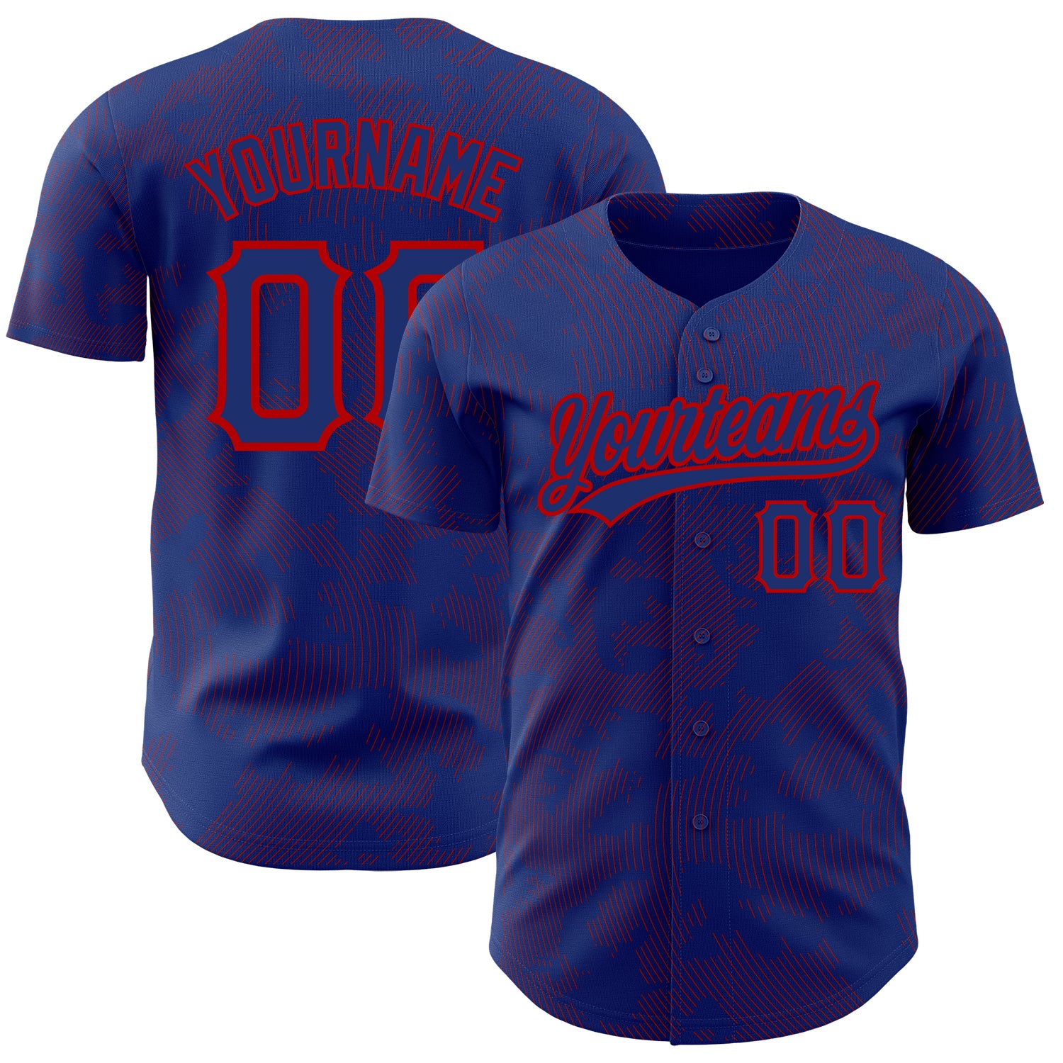 Custom Name and Number Authentic Baseball Jersey with Personalized Royal Red 3D Pattern Curve Lines Design Personalized Royal