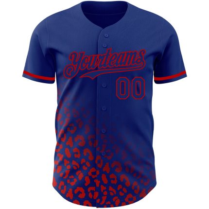 Custom royal and red 3D pattern baseball jersey, back view