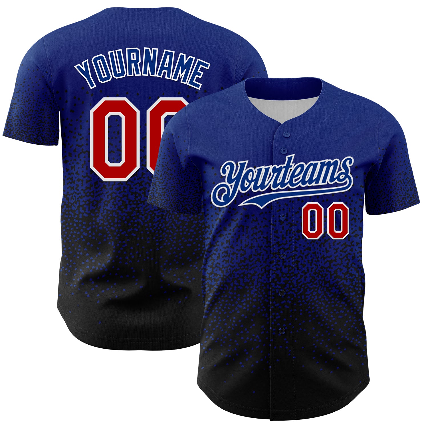 Custom Name and Number Personalized 3D Gradient Baseball Jersey in Royal Red and Black Irregular Shape Design Personalized