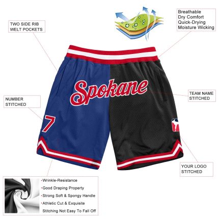 Custom Name & Number Authentic Fashion Basketball Shorts - Personalized Red-Black Throwback Team Shorts Personalized Royal