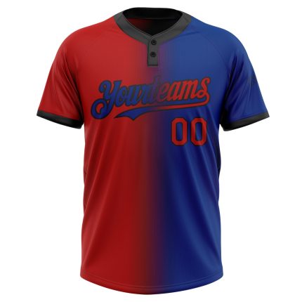 Custom Name and Number Softball Jersey - Personalized Two-Button Unisex Fashion in Royal Red-Black Gradient Personalized