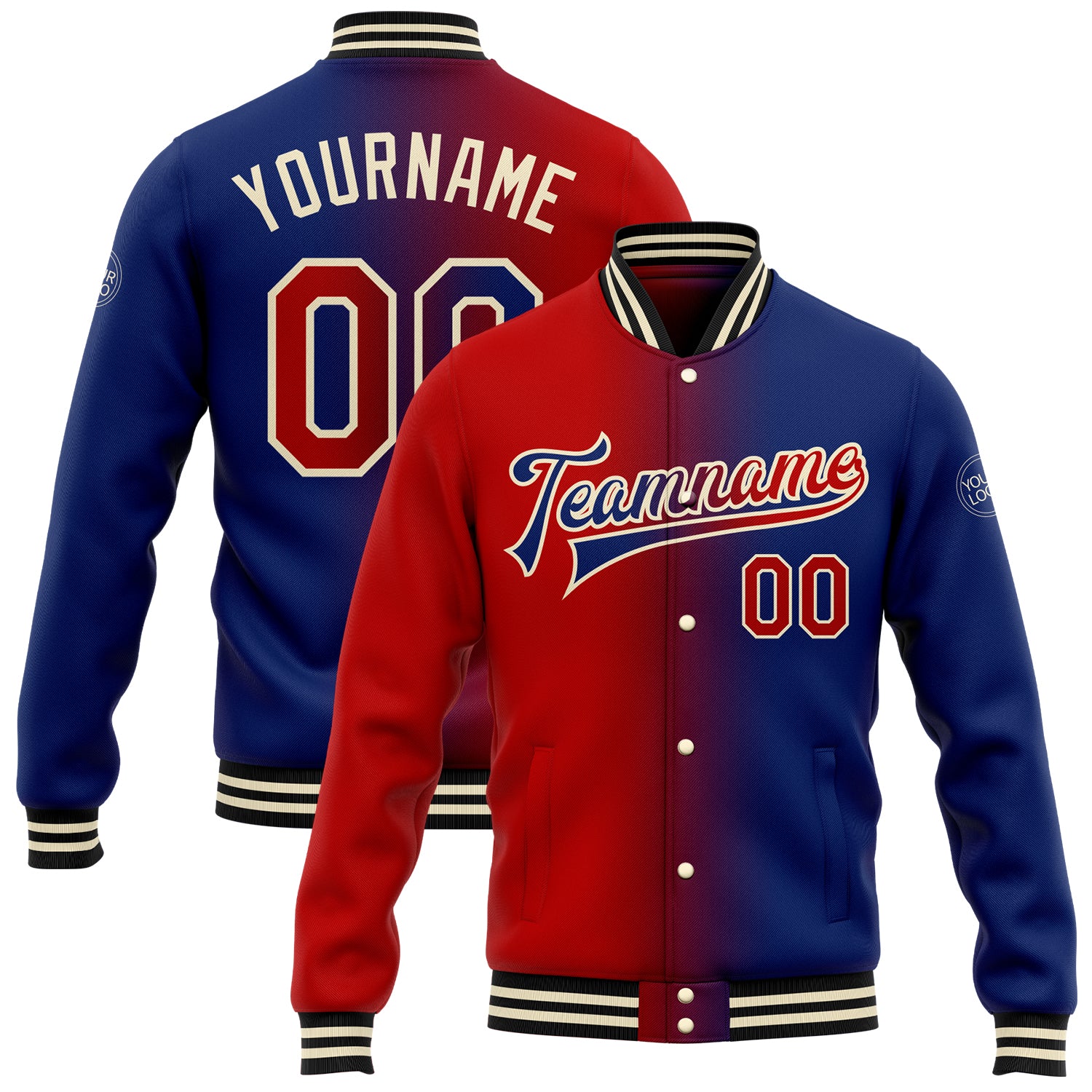 Custom Gradient Varsity Letterman Jacket with Personalization - Red-Cream Bomber Full-Snap Fashion Jacket with Team Name and Number