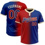 Custom Unisex Softball Jersey - Personalized Royal Red-Cream Gradient Two-Button with Name and Number Personalized Royal