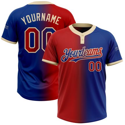 Custom Unisex Softball Jersey - Personalized Royal Red-Cream Gradient Two-Button with Name and Number Personalized Royal