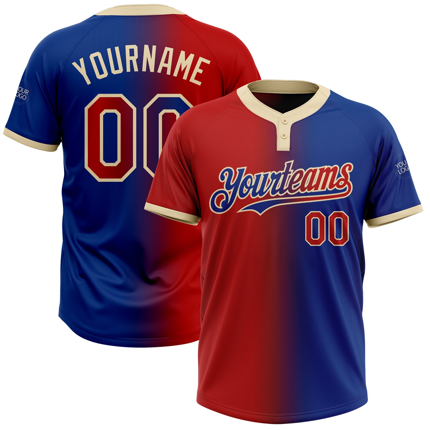 Custom Unisex Softball Jersey - Personalized Royal Red-Cream Gradient Two-Button with Name and Number Personalized Royal