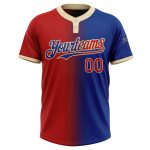 Custom Unisex Softball Jersey - Personalized Royal Red-Cream Gradient Two-Button with Name and Number Personalized Royal
