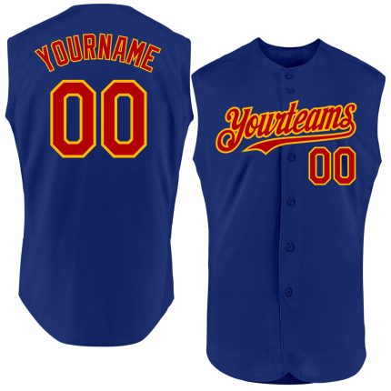 Custom Name Number Baseball Jersey - Authentic Sleeveless Red Gold Team Jersey Personalized Royal Red-Gold Authentic Sleeveless