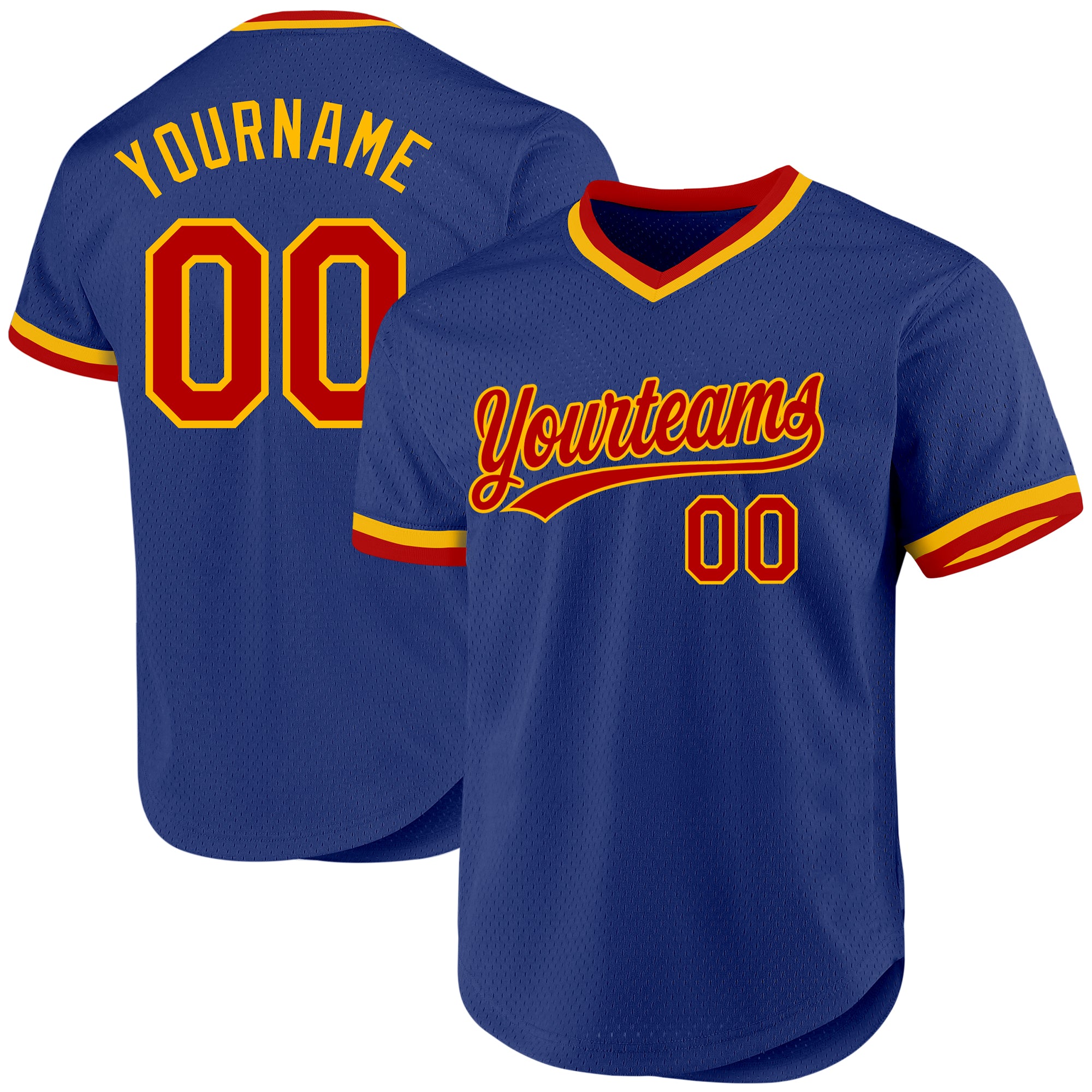 Custom Name Number Authentic Throwback Baseball Jersey - Personalized Royal Red-Gold Team Jersey Personalized Royal Red-Gold