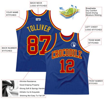 Custom Name Number Authentic Throwback Basketball Jersey - Personalized Royal Red-Gold Team Jersey Personalized Royal Red-Gold