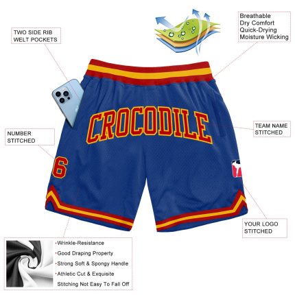 Custom Name Number Throwback Basketball Shorts Royal Red Gold Authentic Team Apparel Personalized Royal Red-Gold Authentic