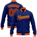 Custom Personalized Varsity Bomber Jacket with Name and Number - Royal Red-Gold Full-Snap Letterman Jacket Personalized Royal