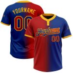 Custom Name and Number Unisex Softball Jersey in Royal Red-Gold Gradient, Fashionable Two-Button Design Personalized Royal