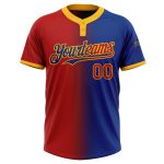Custom Name and Number Unisex Softball Jersey in Royal Red-Gold Gradient, Fashionable Two-Button Design Personalized Royal